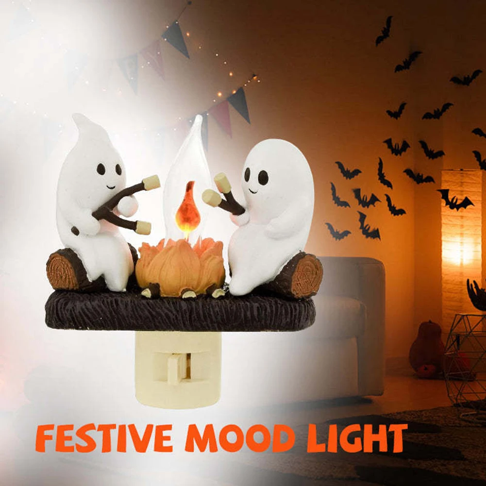 

New Fashionable Ghost Campfire Nightlight Ghost Campfire Flickering Plug In Night Light Halloween Ghost Pumpkin Night Light
