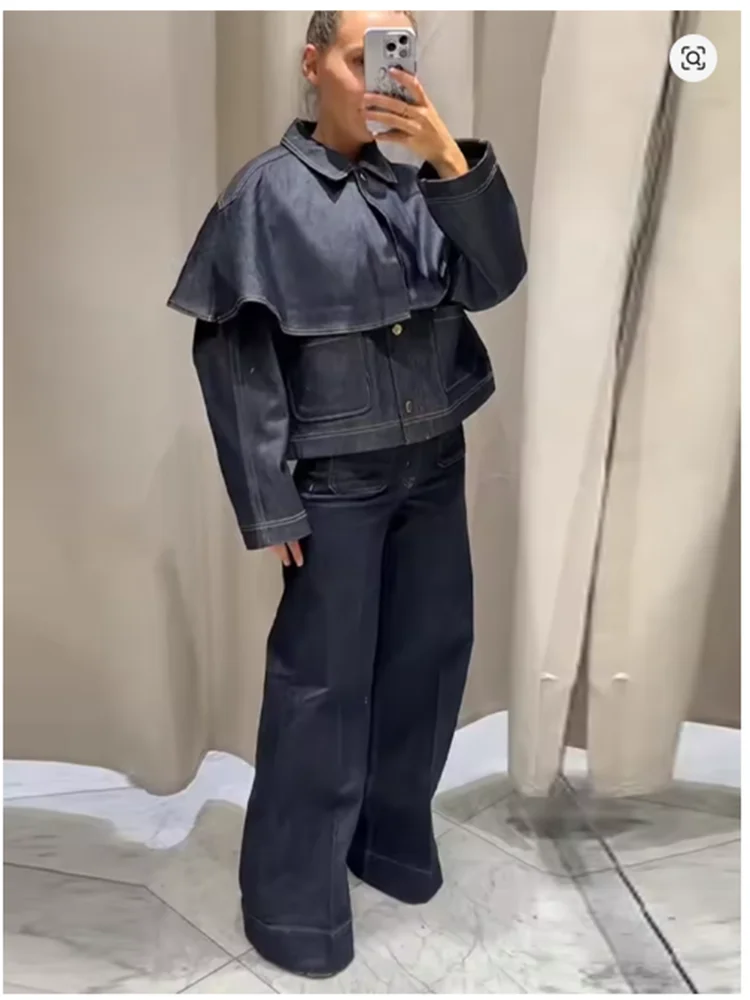 سترة نسائية أنيقة بدوره إلى أسفل طوق كم كامل واحدة الصدر الدنيم السترات النسائية 2025 الخريف ساعة سيدة الموضة أبلى #6