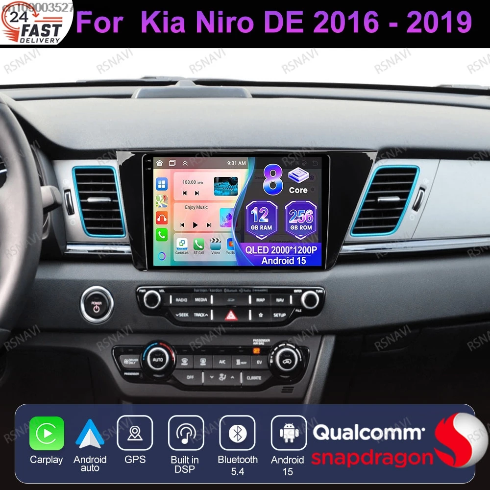 Android 15 para Kia Niro DE 2016 - 2018 2019 Multimedia 8 Core Carplay DSP Viedo reproductor estéreo WIFI + 4G Radio De coche Qualcomm NO 2DIN