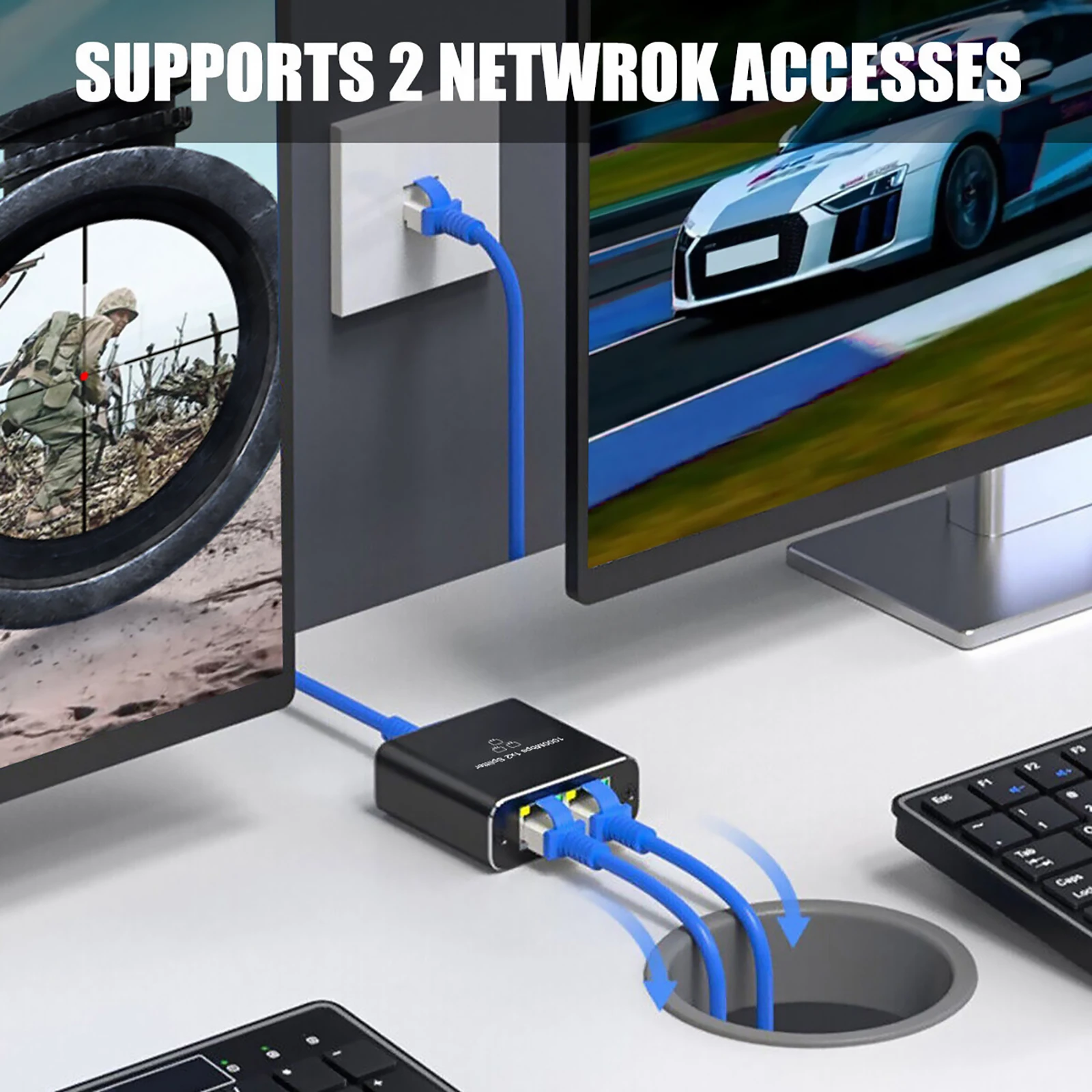 Сетевой разветвитель, разветвитель Ethernet для 2 ПК, сетевой Разветвитель RJ45, 1 в 2 выхода, 1000 Мбит/с, разветвитель Ethernet Gigabite, 5 в постоянного тока