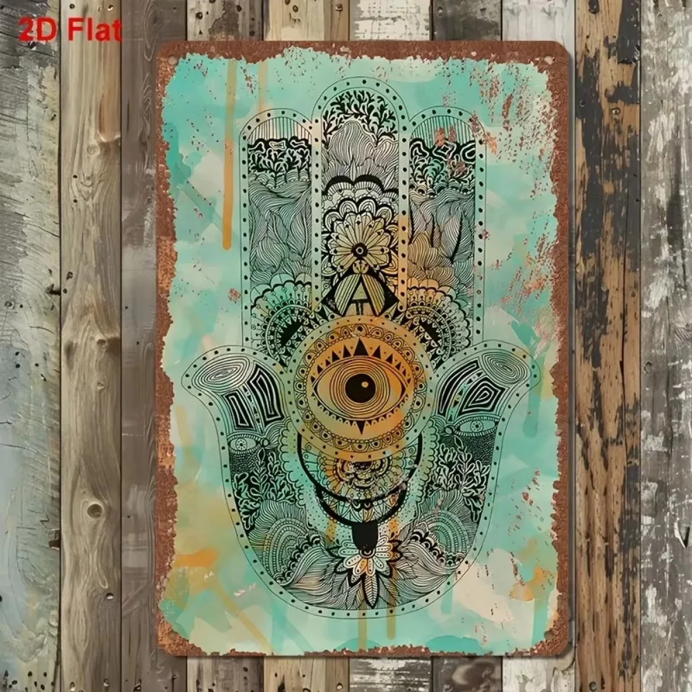 CIFBUY Retro Boho Hamsa Hand Evil Eye Metal Wall Art Waterproof Wearproof Aluminum Sign Home Bedroom Yoga Living Room Decor