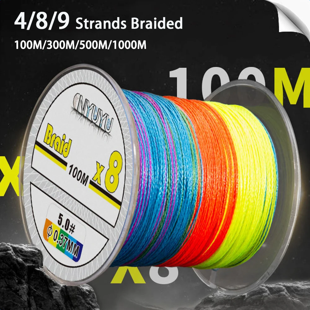 

100M 300M 500M 1000M Fishing Line 4/8/9 Strands Braided Multifilament PE Weave Wire For Sea Saltwater Tackle Tools Accessories