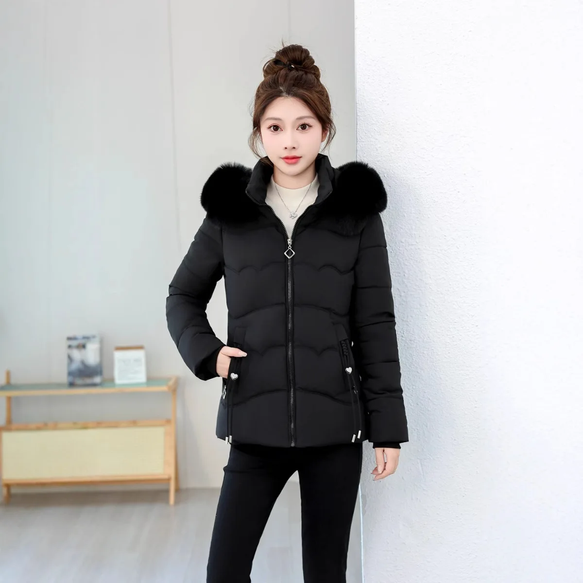 Kurtki damskie w stylu koreańskim, zimowe, nowa moda, jednolite kolory, codzienne, modne, proste, podstawowe, z długim rękawem, z kapturem, pikowane, parki damskie.