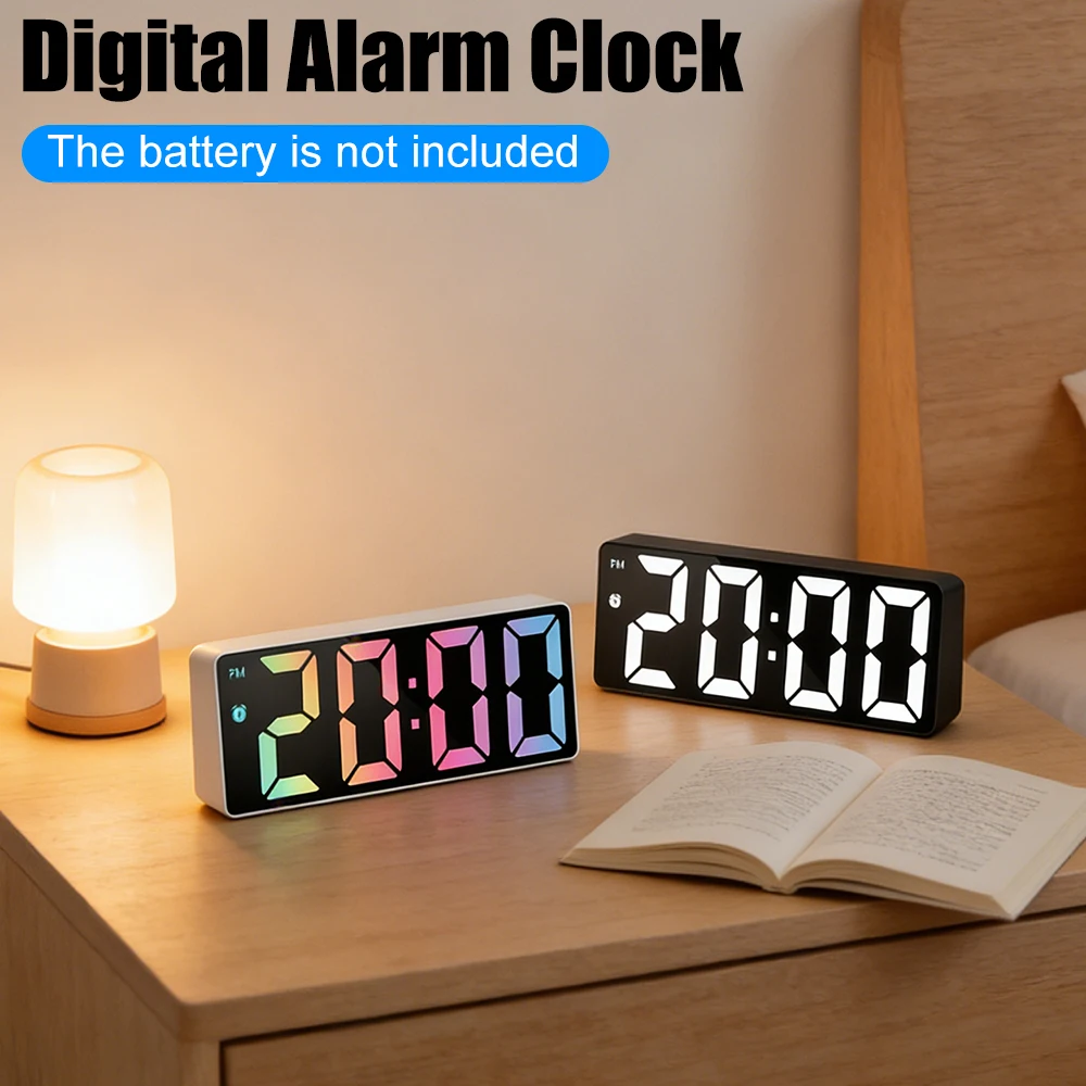 Digital Alarm Clock with LED Display Date Temperature Dimmable Snooze Electric Desk Clock for Bedrooms Bedside Home Office
