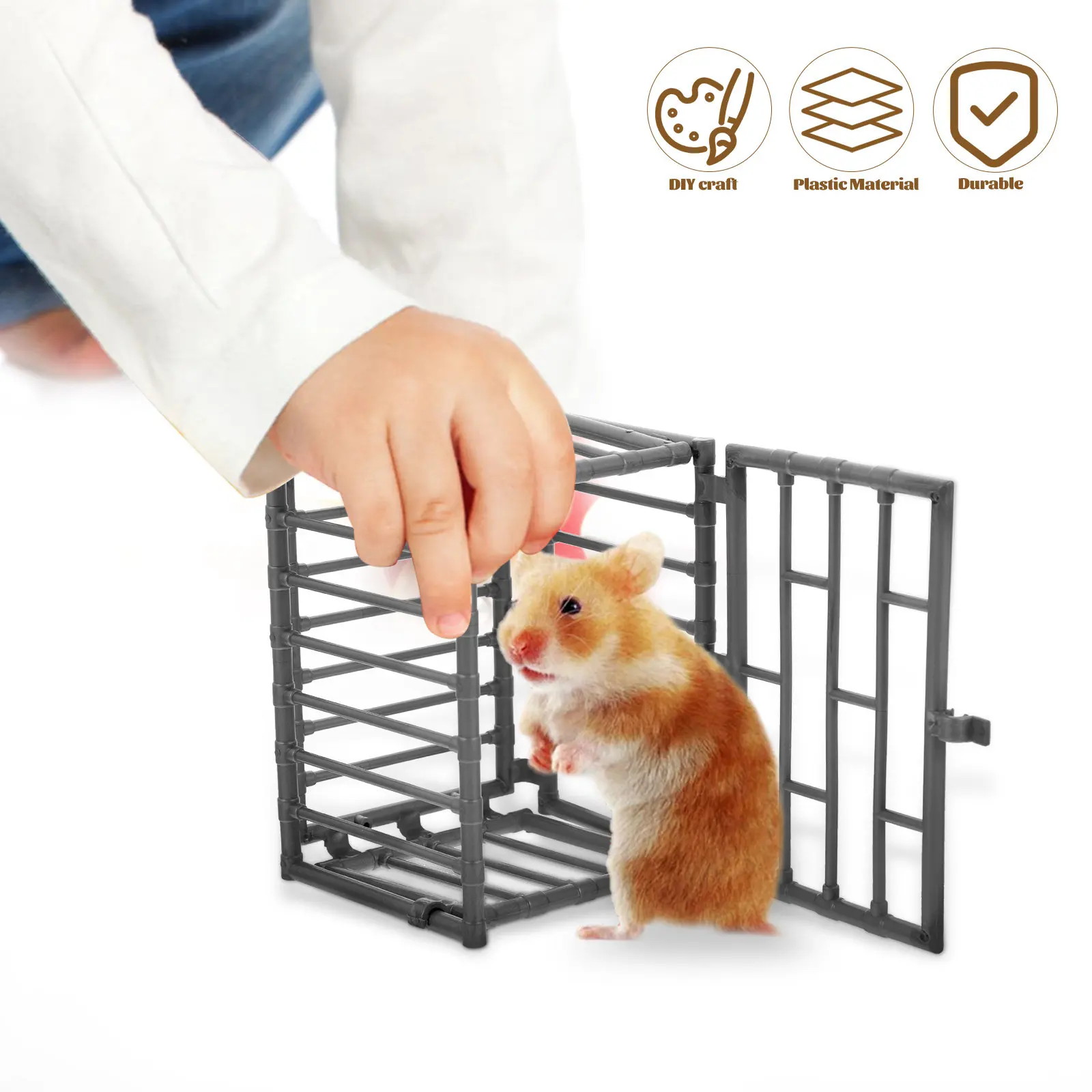 2Pcs Plastic Mini Animal Cage For Office Decoration Miniature Fence Tool Small Storage Ornament Models