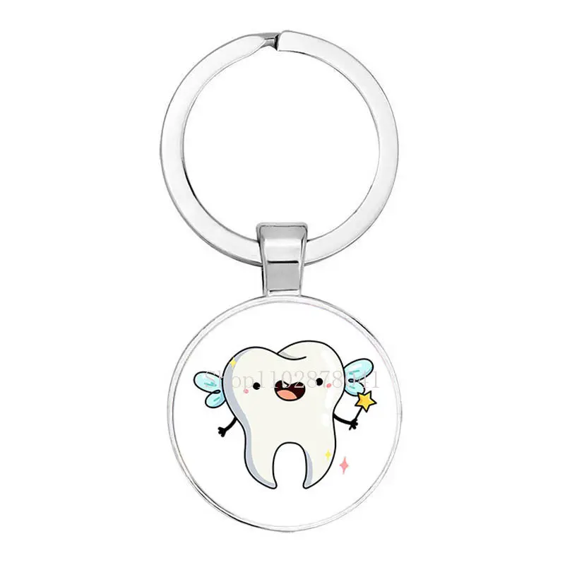 Popular Jewelry Dome Glass Keychain Alloy Pay Attention To Dental Health Classic Gift