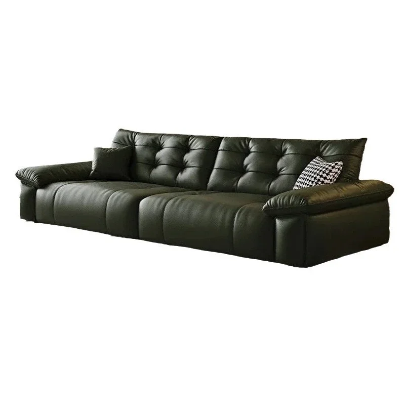 

Italian minimalist leather sofa modern simple living room small apartment light luxury first-layer cowhide sofa