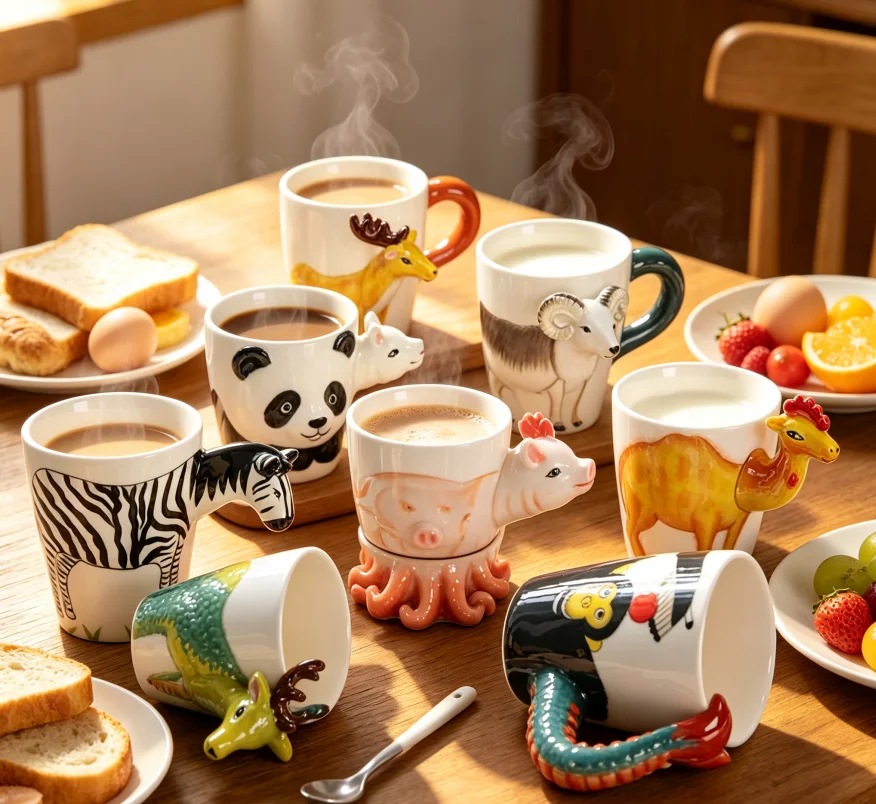 Cartoon 3D Alien Animal Tea Cups Animal Dinosaur Ceramic Coffee Cup  Birthday Gift Office Mug Kitchen Dining Bar Drinkware Cups
