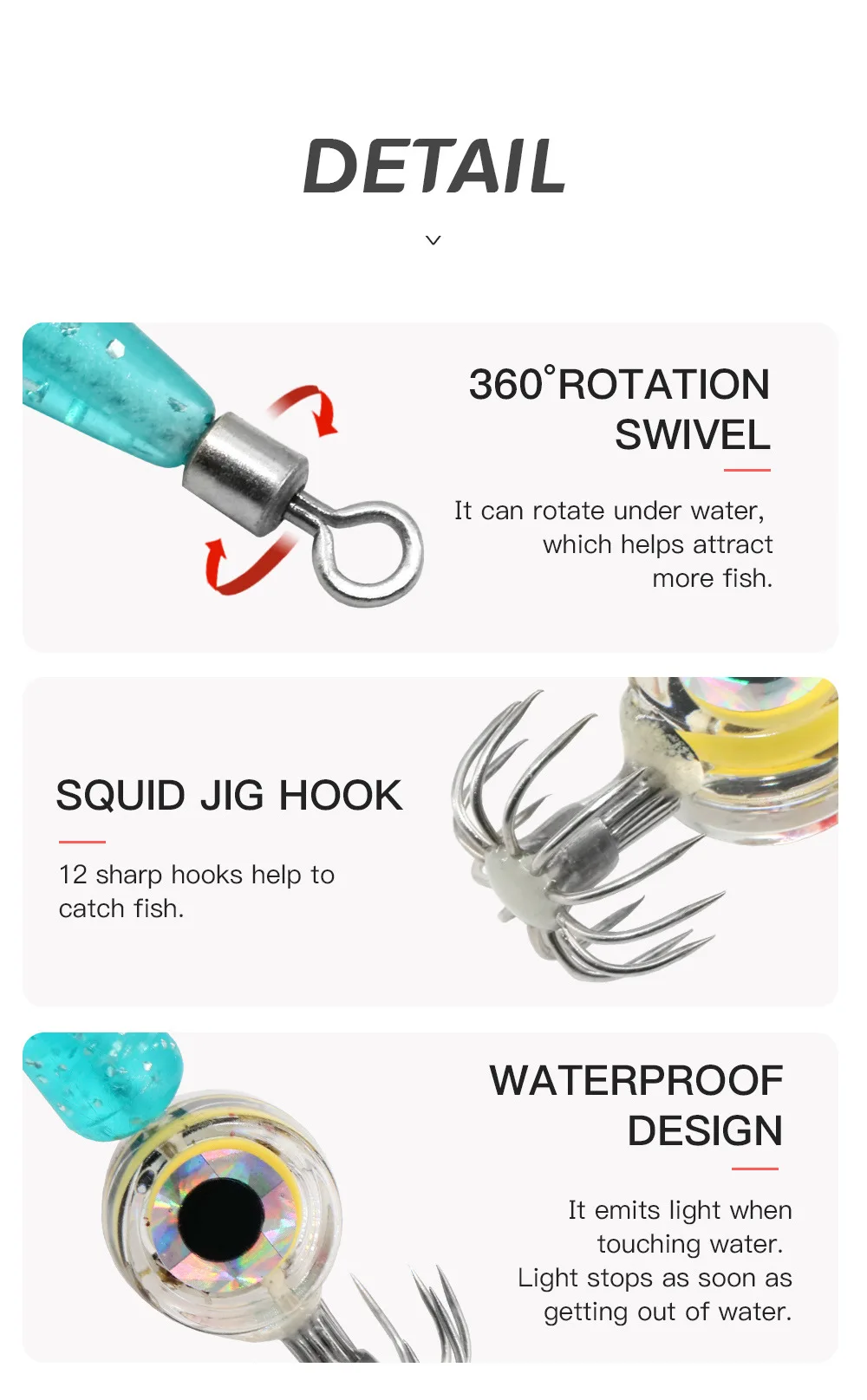 Angelköder, 5 g, Tintenfischhaken mit LED-Licht, Tintenfisch-Jig-Köder, leuchtender Webfuß, Oktopus, Egi, künstlicher Köder, Tintenfisch, Meeresgerät – Detail 7