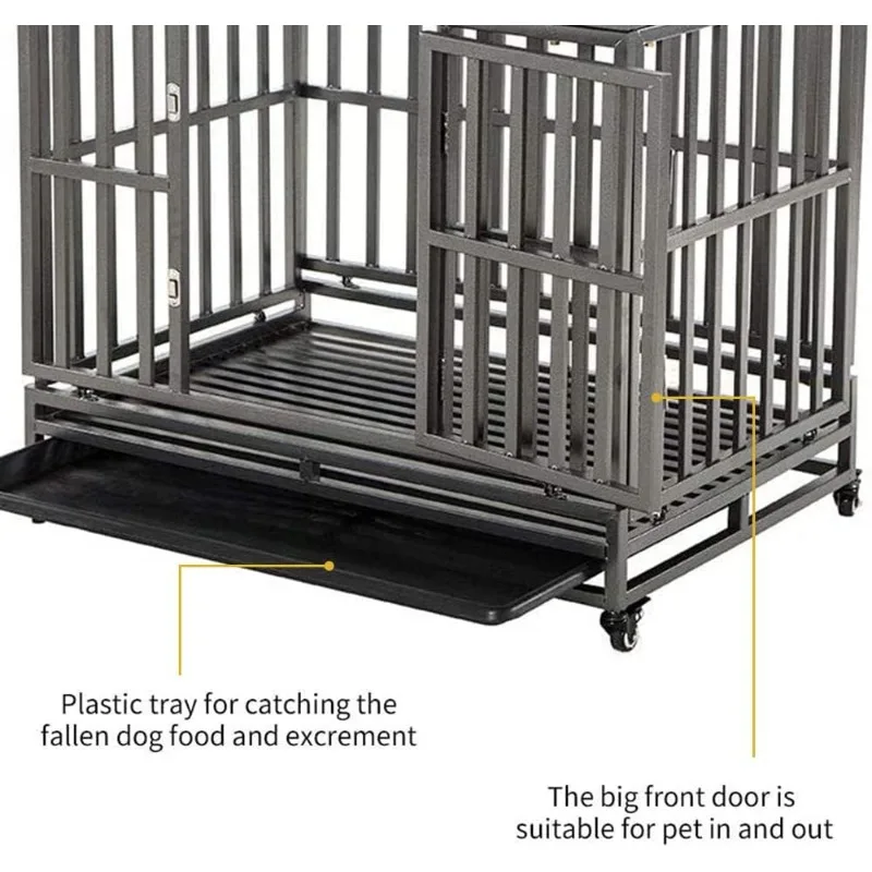 Black Metal Kennel e Crate para cães grandes, 38 Polegada, Heavy Duty Dog Cage, fácil de montar Pet Playpen com quatro rodas, preto