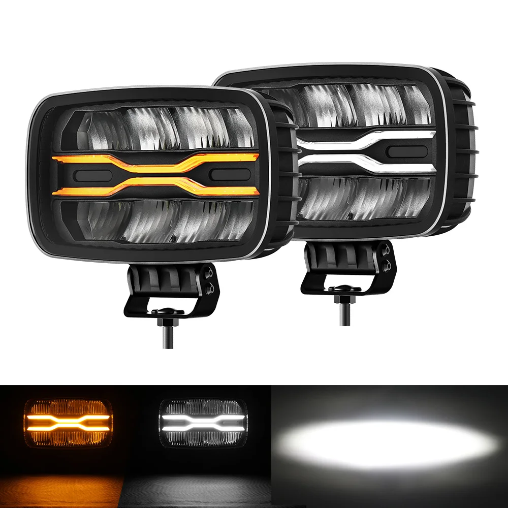 

HAOLIDE 10 inch LED Headlight Spotlight Truck Auxiliary Square Car LED Driving Light With Amber White DRL 12V 24V