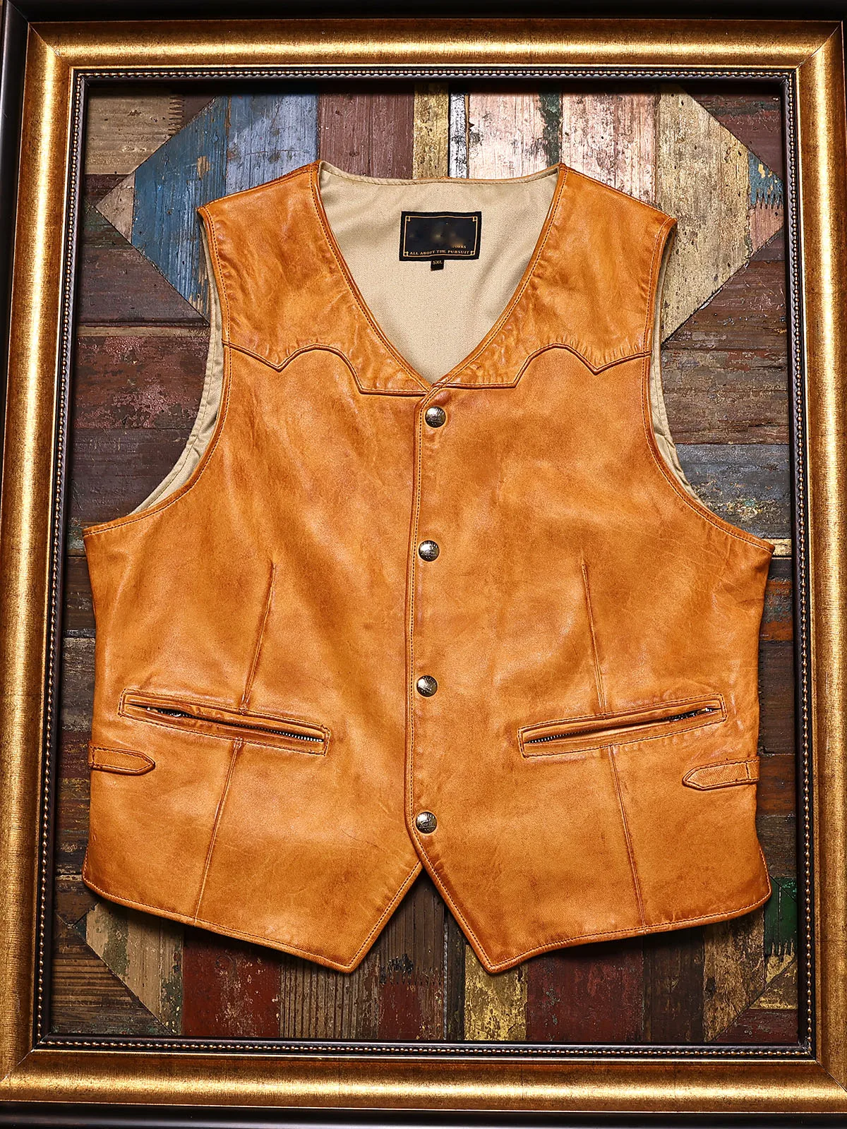 Tailor Brando Handmade Aged Water-Dyed Full Grain Cowhide American Vintage Western Style Men's Short Genuine Leather Vest