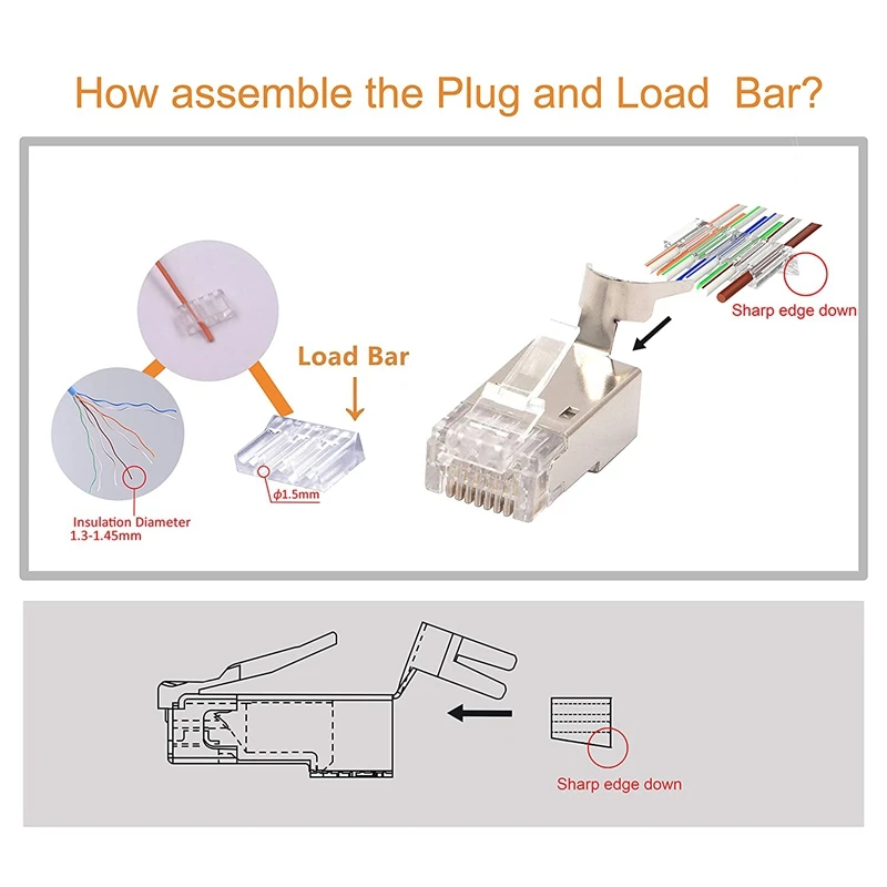 20 Pack CAT7 Shielded RJ45 Connector Cat6a Cat7 RJ45 Modular Plug With Load Bar And RJ45 Strain Relief Boots Grey 8P8C