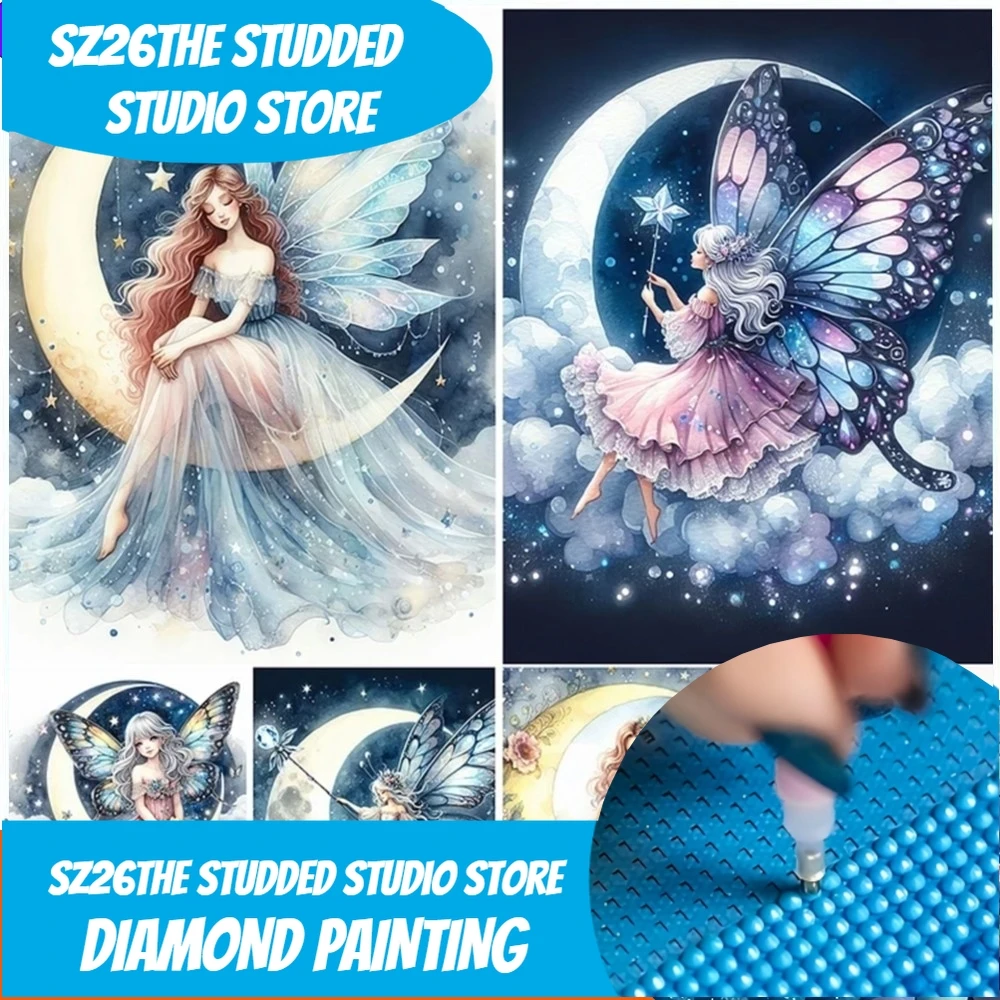 

Sz26Сшипые 5D алмазное искусство Фея Пыль Луна Алмазная картина Бабочка Девушка Мозиак Картина Кристалл Вышивка Персонаж Искусство