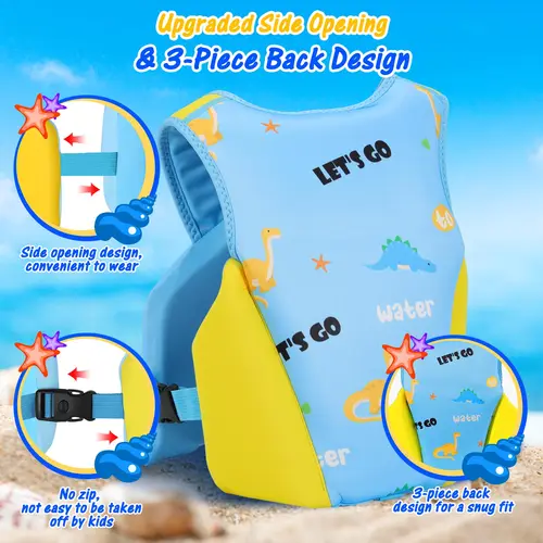 Imagen 2 del producto MoKo Chaleco de natación para niños pequeños, chaqueta de natación de dibujos animados para niños pesados de 22-66 libras, flotadores para niños pequeños con correa ajustable en la entrepierna, equipo de natación