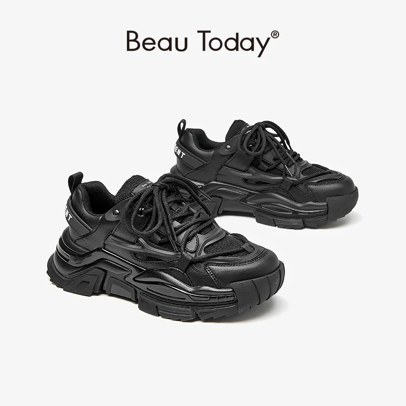 BeauToday Flats Sneakers Microfiber Women Lace Up Closure Chunky Sole Round Toe Casual Outdoor Spring Autumn Ladies Shoes 29449