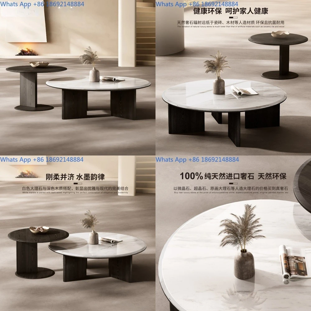 

Minimalist Italian Style Natural Stone Coffee Table Modern Luxury Marble Round Table for Living Room