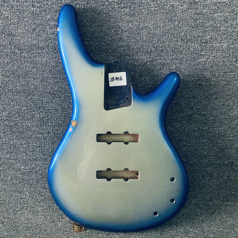 JB456 Paint and Wood Damaged Jazz Bass Body Semi Finishing in Solid Wood Metallic Silver Blue Burst Color for Bass Guitar DIY