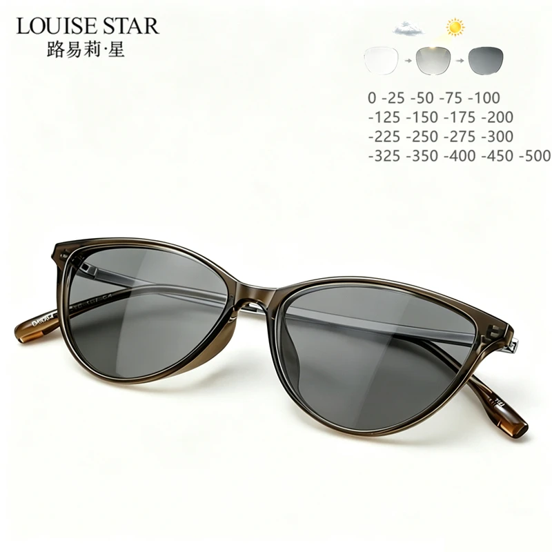 Ultra light cat eye frame, small frame, internet famous plain glasses, photochromic gray myopia glasses, fashionable TR