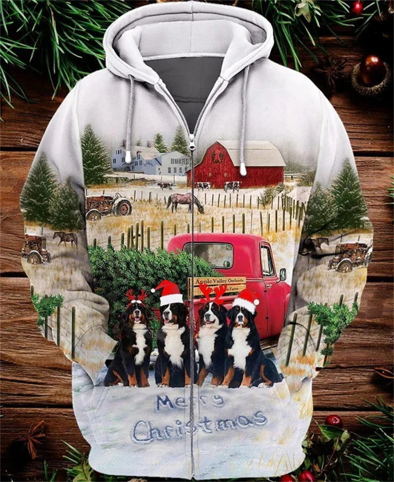 جديد عيد الميلاد زمم هوديي للرجال النساء البقرة الألبكة ثلاثية الأبعاد البلوزات الملونة عادية هوديس القمم Y2k البلوفرات المتضخم الرجال معاطف #3