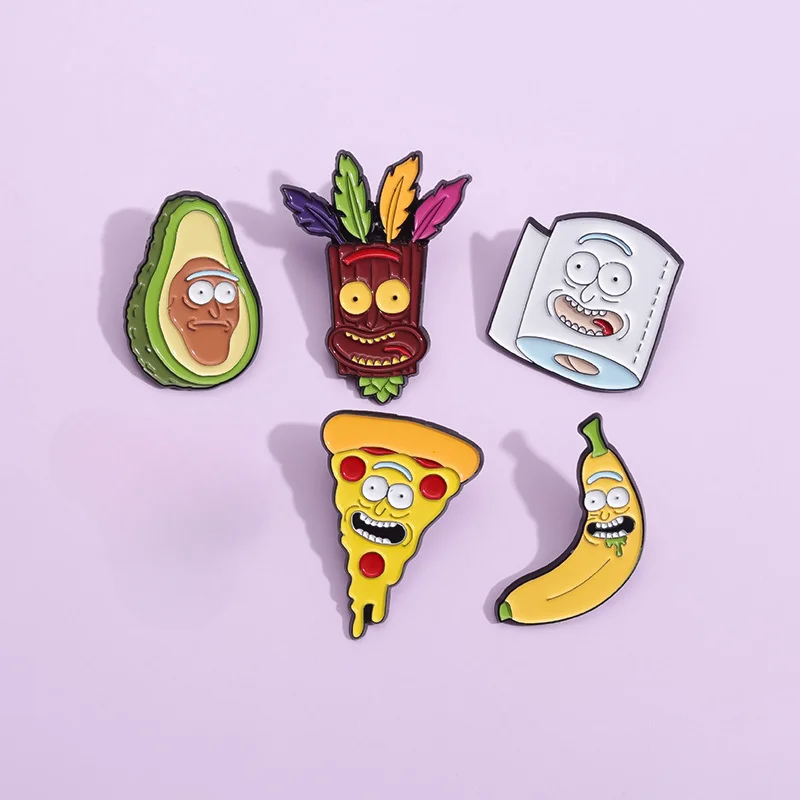 Cartoon Lebensmittel geformt Emaille Pin Pizza Avocado Banane Wrap Papier Maske lustige Brosche Hut Revers Zubehör Abzeichen Schmuck Großhandel