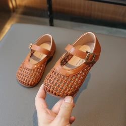 Girls Artificial Leather Shoes 2024 Summer New Children Hollow Casual Sandals Kids Fashion Shoe