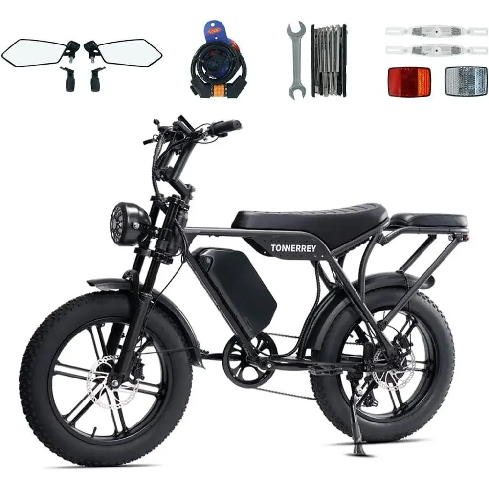 

Adults' 1500W/3000W Peak Electric Bike, 28MPH, 80-120 Mile Range, Removable Battery, 20 Suspension, Dual Seat