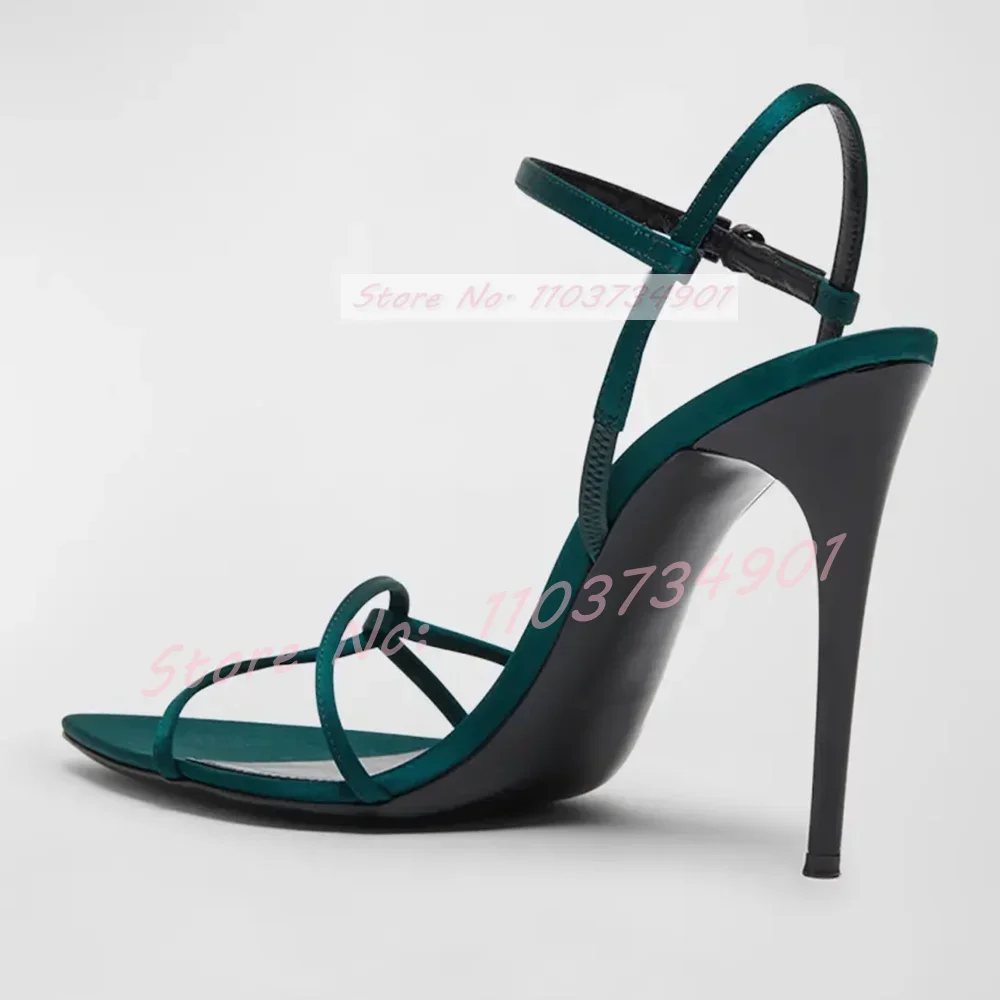 Cross Strap Pink Satin Sandals Women Trendy Ankle Strap Round Toe Thin High Heels Shoes Lady Elegant Party Sexy Big Size Sandals