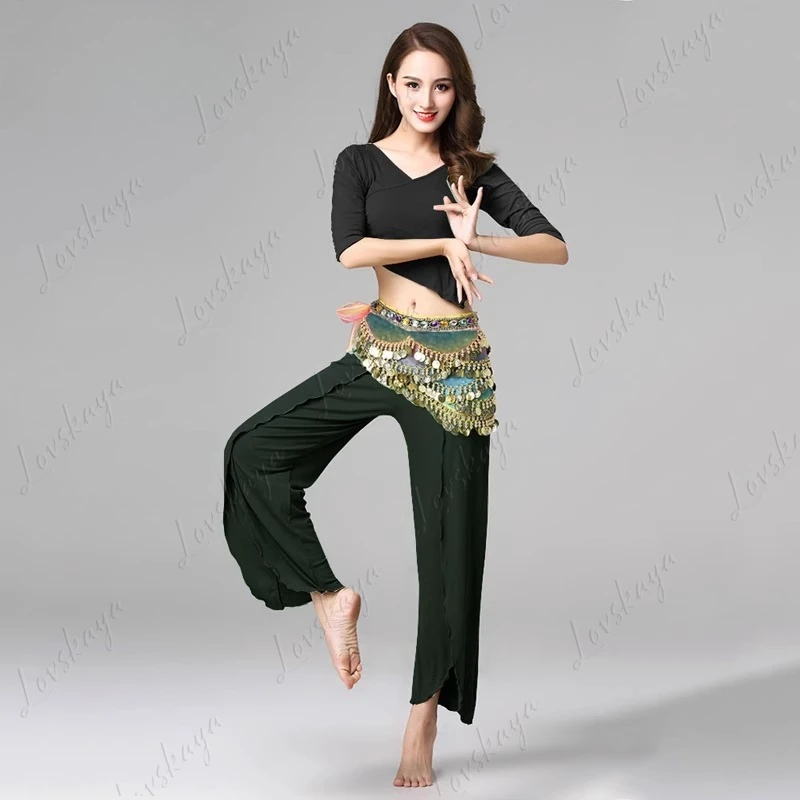 새로운 스타일의 벨리댄스 연습복 - 가을과 겨울을 위한 긴 소매와 긴 바지를 갖춘 동양 댄스 의상 세트.