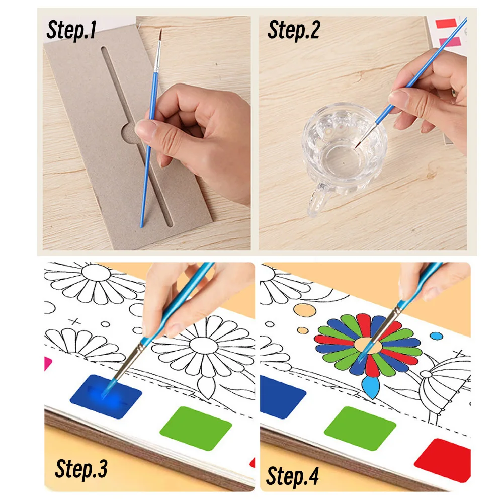 12 Sheets/Set Portable Watercolor Painting Paper Coloring Book With Paint Brush Filling Kids Graffiti Picture Drawing for Kids