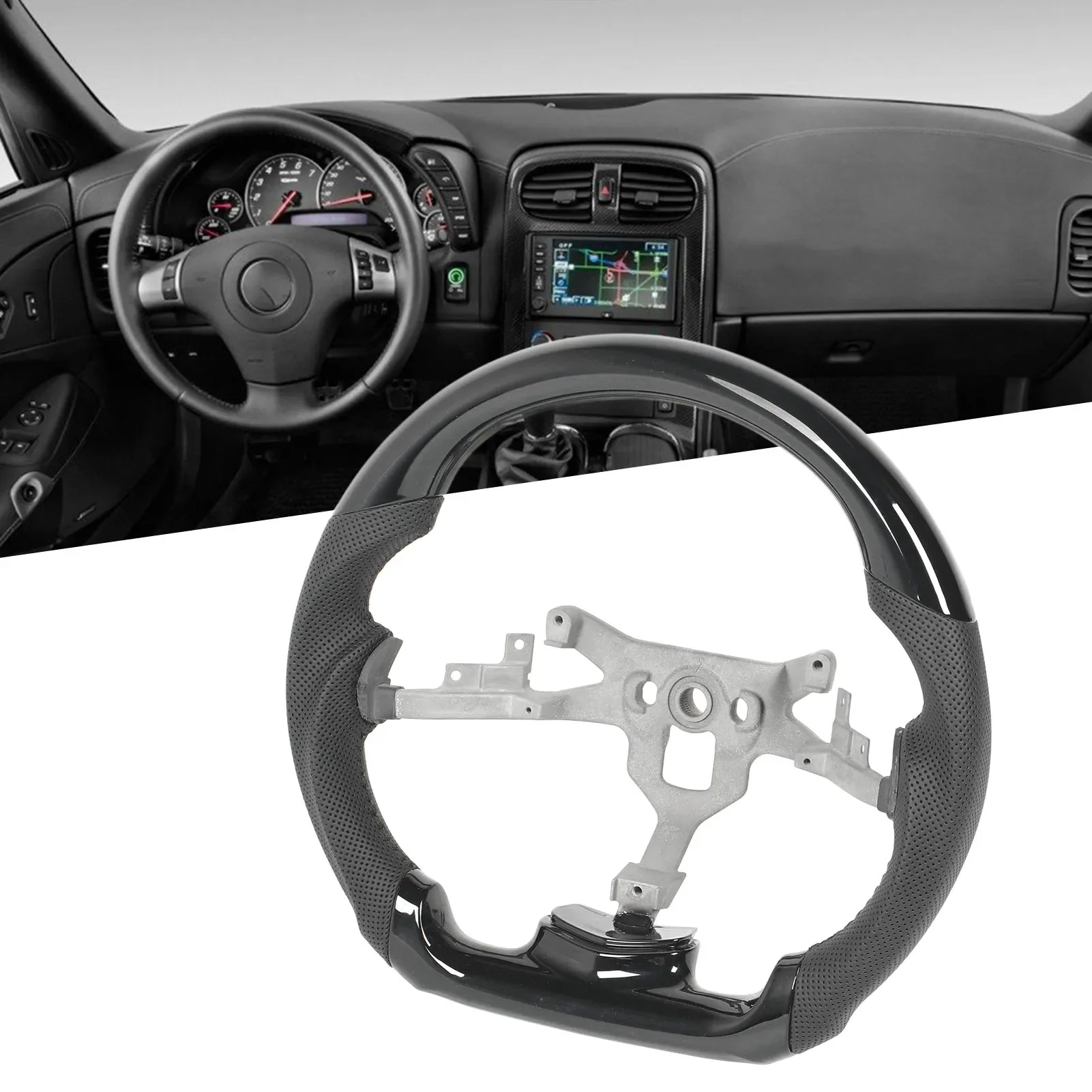 Gloss Black Hydro-Dip Steering Wheel Perforated Leather For Chevrolet Corvette C6 2005 2006 2007 2008 2009 2010 2011 2012 2013