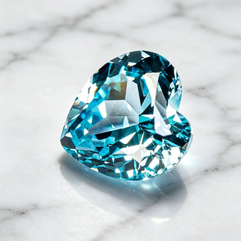 Hochwertige Labor-Saphir-Herzform in Aquamarin-Farbe, Edelstein-Anhänger für DIY-Schmuck, Ringe und Ohrringe, mit wählbarem Zertifikat – Detail 4