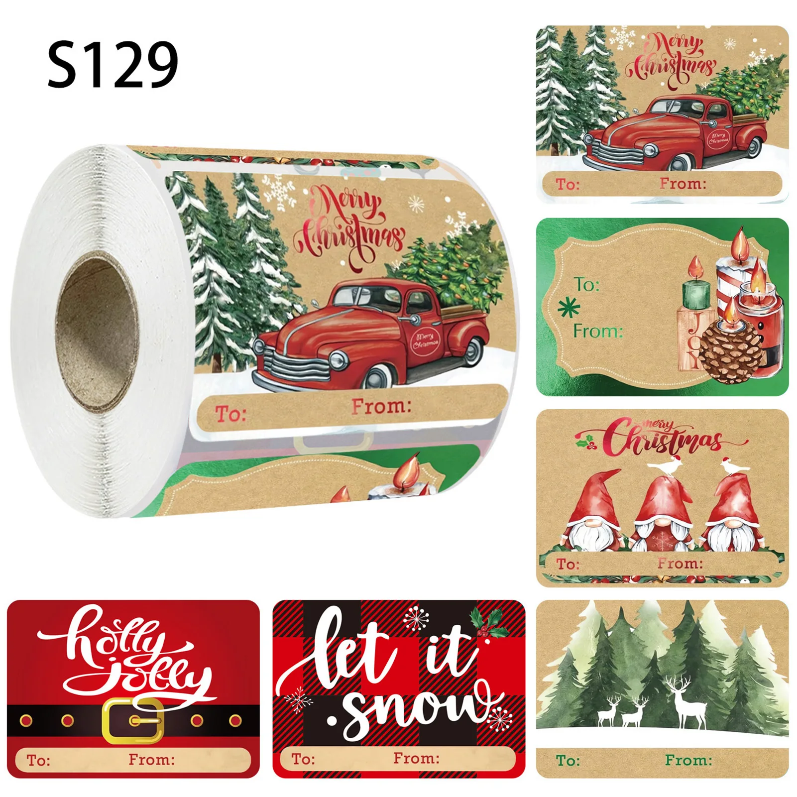 

Christmas Decoration Stickers Vintage Kraft Paper Cartoon Santa Claus Snowman Pattern Patches New Year Party Gift Box Decoration