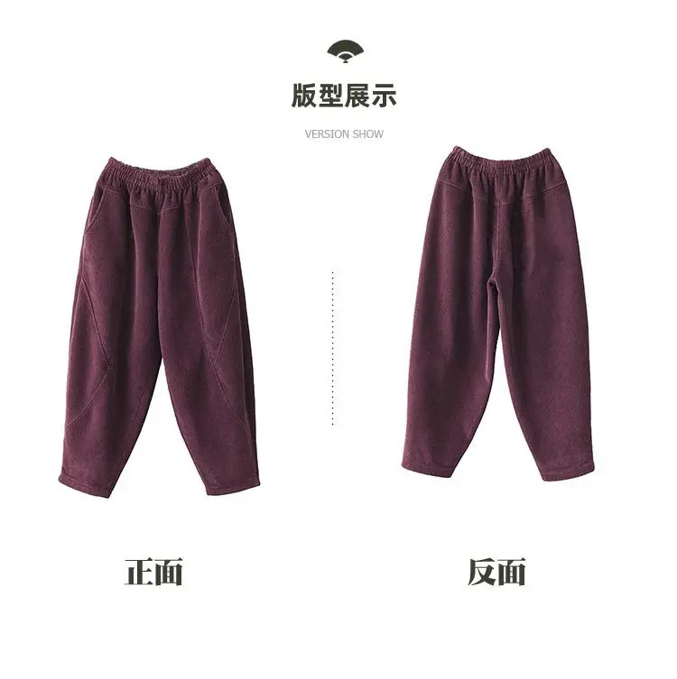 Chenille Velvet Thickened Versatile Casual Pants for Women Autumn Winter New Loose Spliced Harem Pants Female Solid Warm Trouser