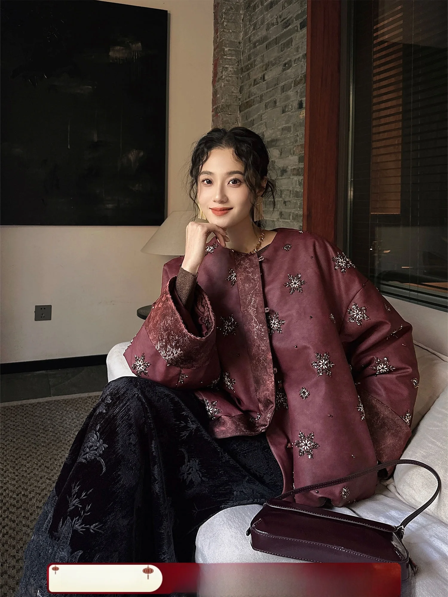 

Новая женская зимняя куртка Sanji Bla Flower с вышивкой и жемчугом, в китайском стиле, теплая, для повседневной носки, модная