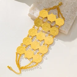 Turkish Coin Chain Bracelet Gold Color Arabic Turish Totem Wide Bracelets for Women Luxury Bride Gift Ethnic Wedding Accessory