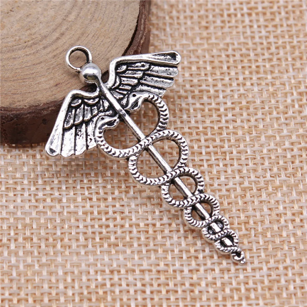 IFOCUS 10pcs/Lot Caduceus Medical Symbol Charms For DIY Jewelry Making Zinc Alloy 49x30mm/1.93x1.18inch