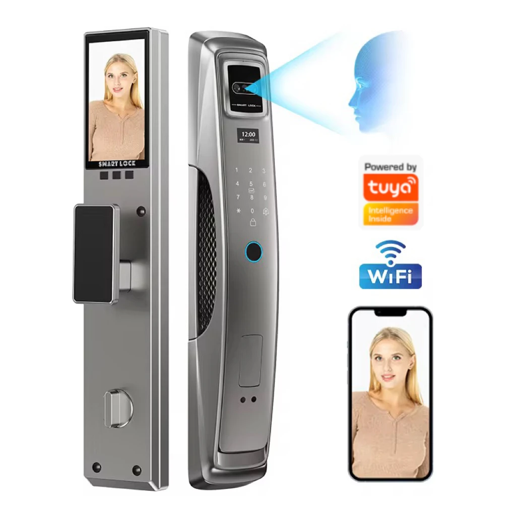 Digital Electronic Smart Door Lock With Camera Wifi Tuya Smart Lock Unlocked Through Code Password Biometric Fingerprint