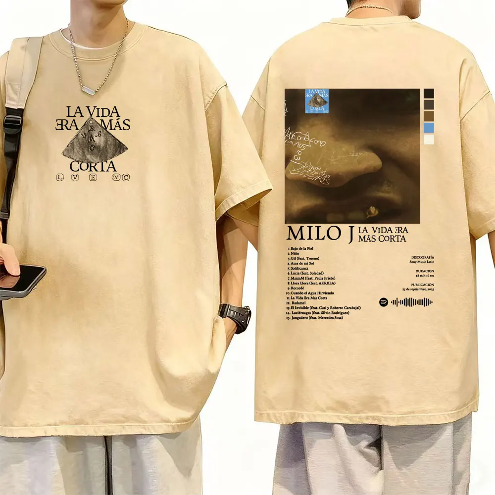 Rapper Milo J La Vida Era Mas Corta Album Graphic T-shirt Men Women Hip Hop Fashion Pop Music T Shirts Male Oversized Streetwear