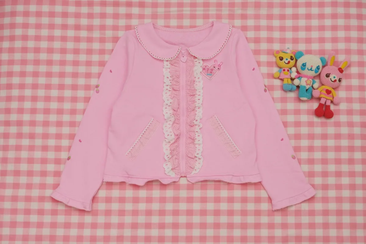 2025 New Japanese Cute Pink Spring and Autumn Cotton Terry Daughter Dress Embroidery Y2k Sweet Cool Retro Shirt For Women