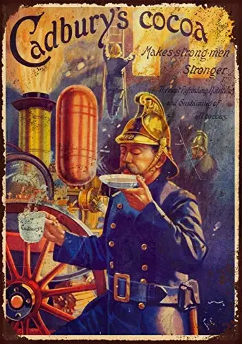 Cartel de Metal Cadburys Cocoa Fire Man, decoración de pared, cartel de estaño Retro