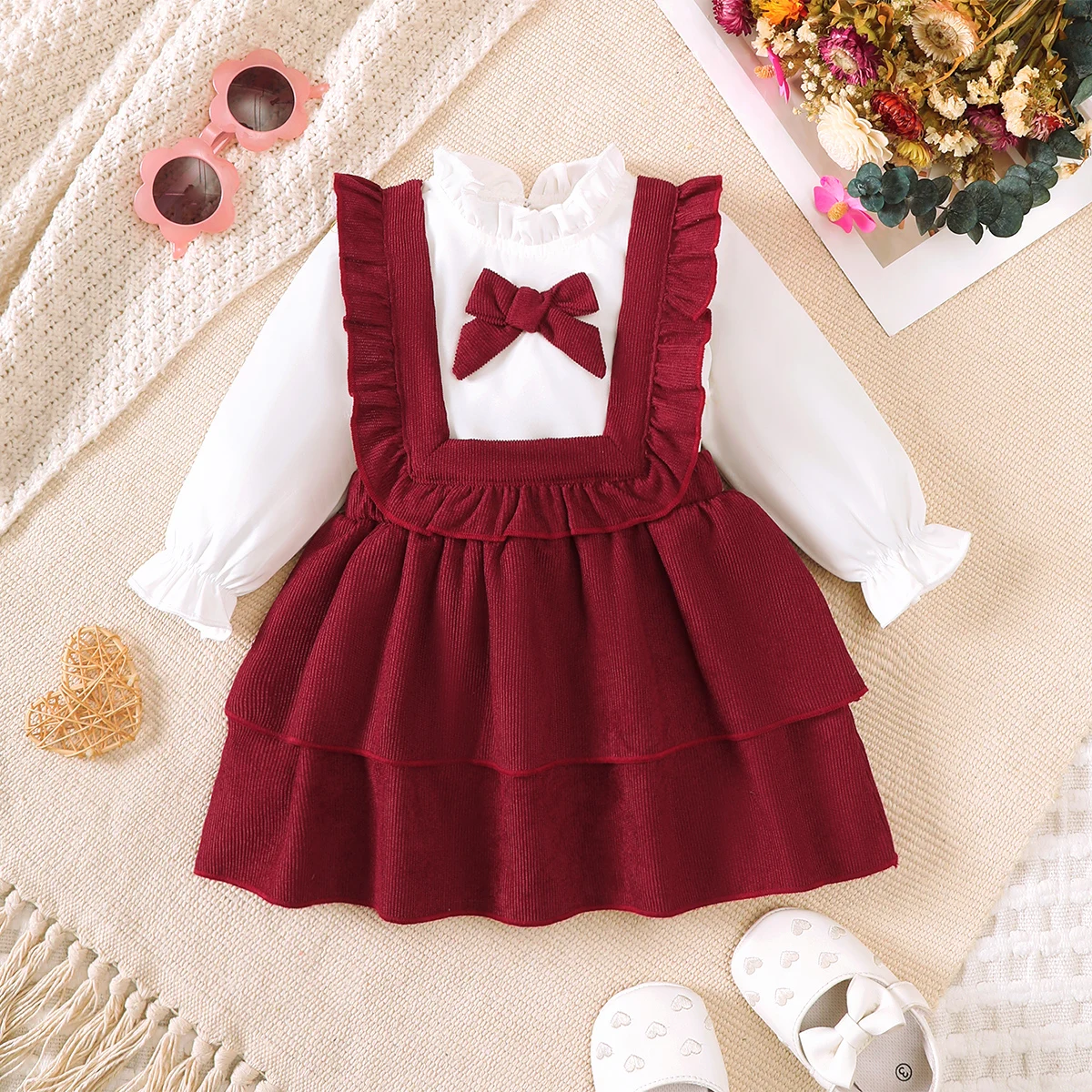Baby Girl Set Lace Round Neck Shirt Top and Ruffled Cake Skirt Suitable 0-3 Years Old Baby Girl Young Child Birthday Parties Set