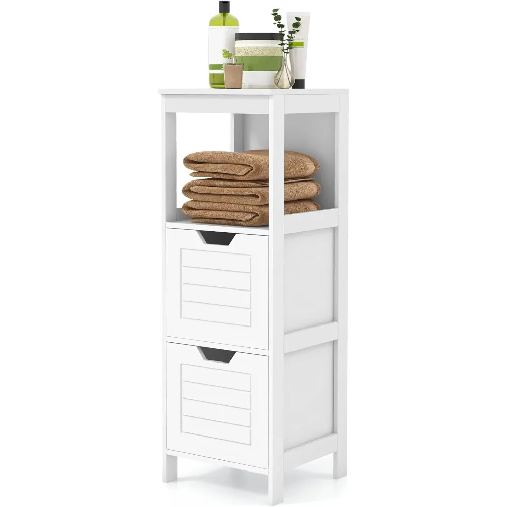 

Bathroom Floor Cabinet, Wooden Side Storage Cabinet with Two Removable Drawers for Flexible Storing, Suitable for Bathroom