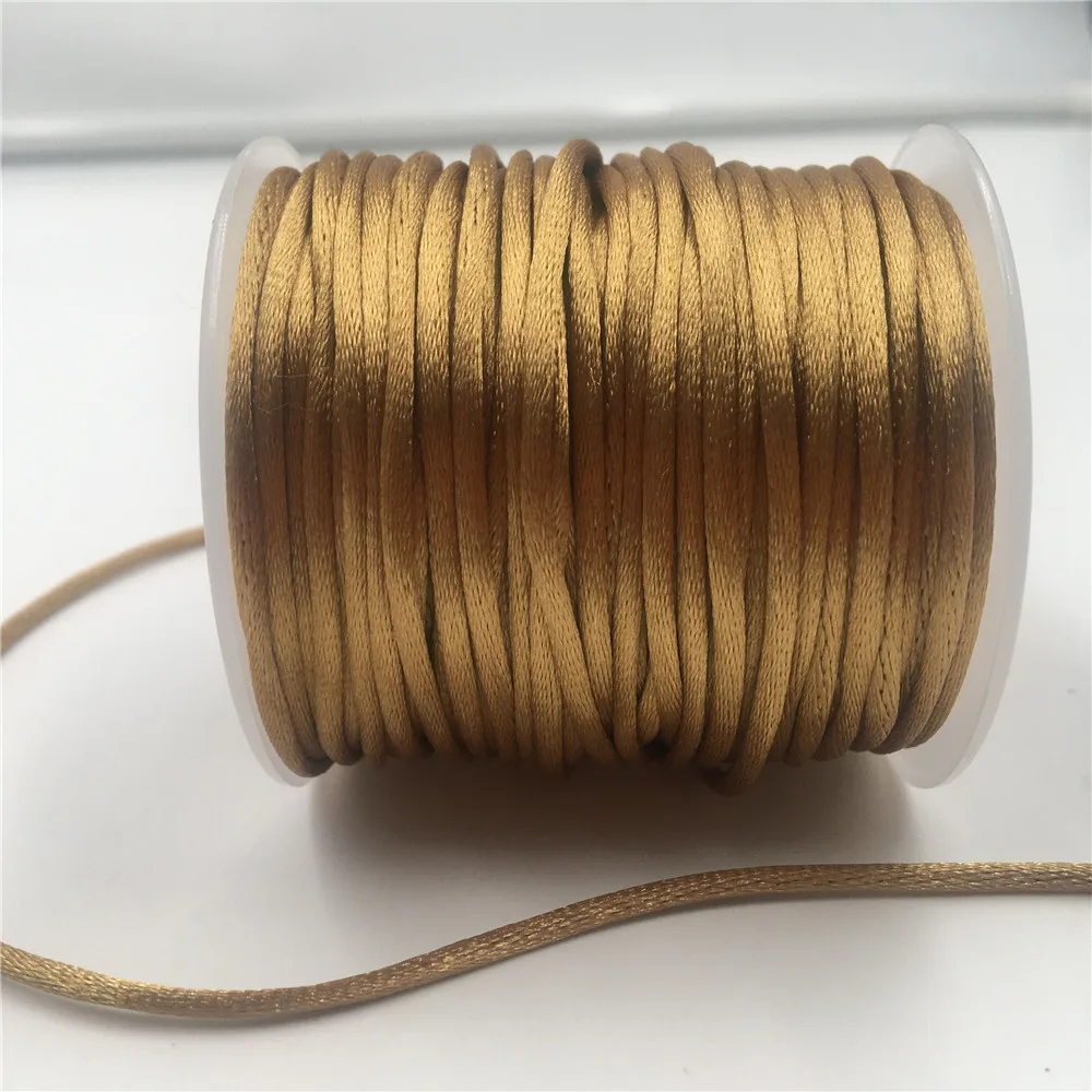 2mm Gold Rattail Satin Cord Thread Chinese Knot Macrame Bracelet Braided String DIY Tassels Beading Thread 10-225meters