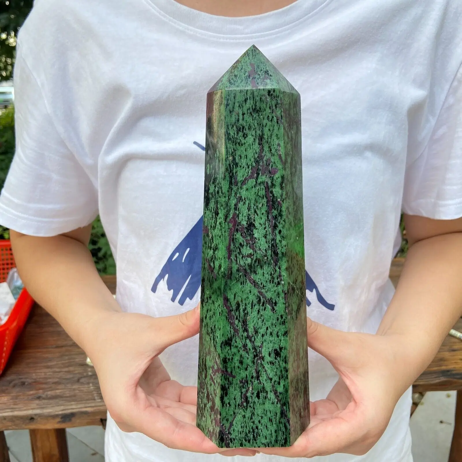 Large Natural Ruby In Zoisite Obelisk Quartz Crytslal Wand Point Healing