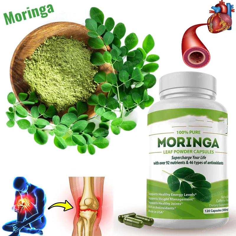 

Pure Organic Moringa Oleifera Leaf Powder Capsules 1000mg - Immune System & Energy Booster Joint Health Moringa Capsules