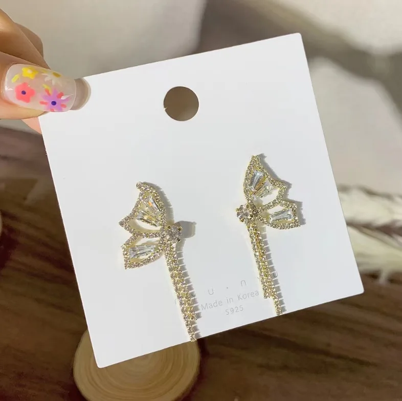 Pendientes colgantes con diamantes de imitación y lazo para mujer y niña, aretes largos con borlas y perlas, joyería coreana elegante para fiesta de bodas