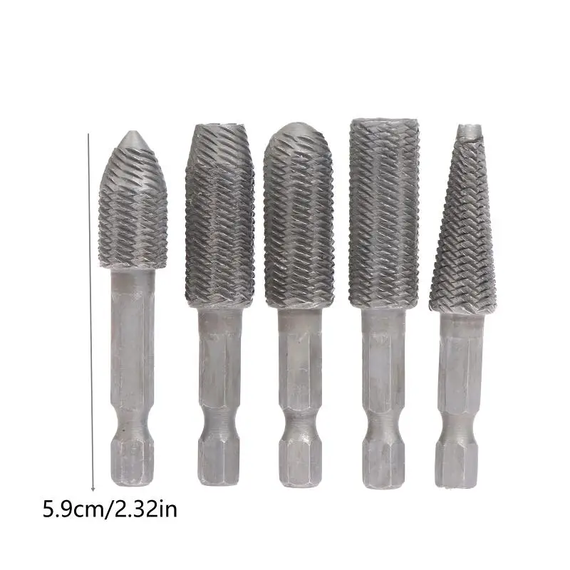 Set Rotary Burr Baja Karbida Tungsten Premium, 5 Kepala Shank Hex untuk Alat Pemoles dan Penggiling Cetakan