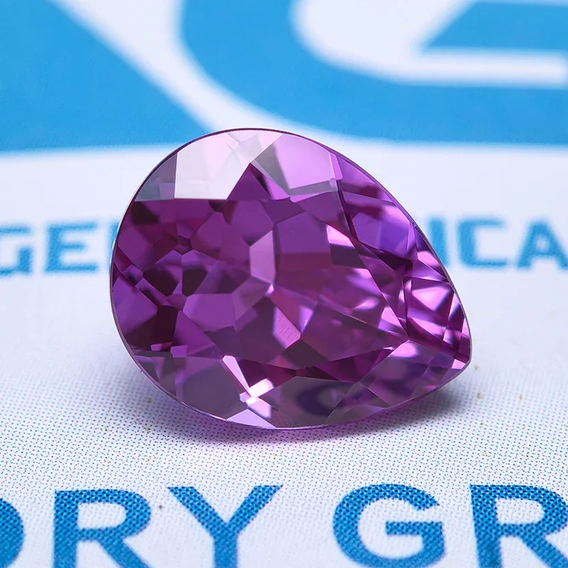 Lab Grown Sapphire Pear Shape Purplish Red Color VVS1 Stone for Charms Diy Jewelry Making Bracelet Selectable  AGL Certificate