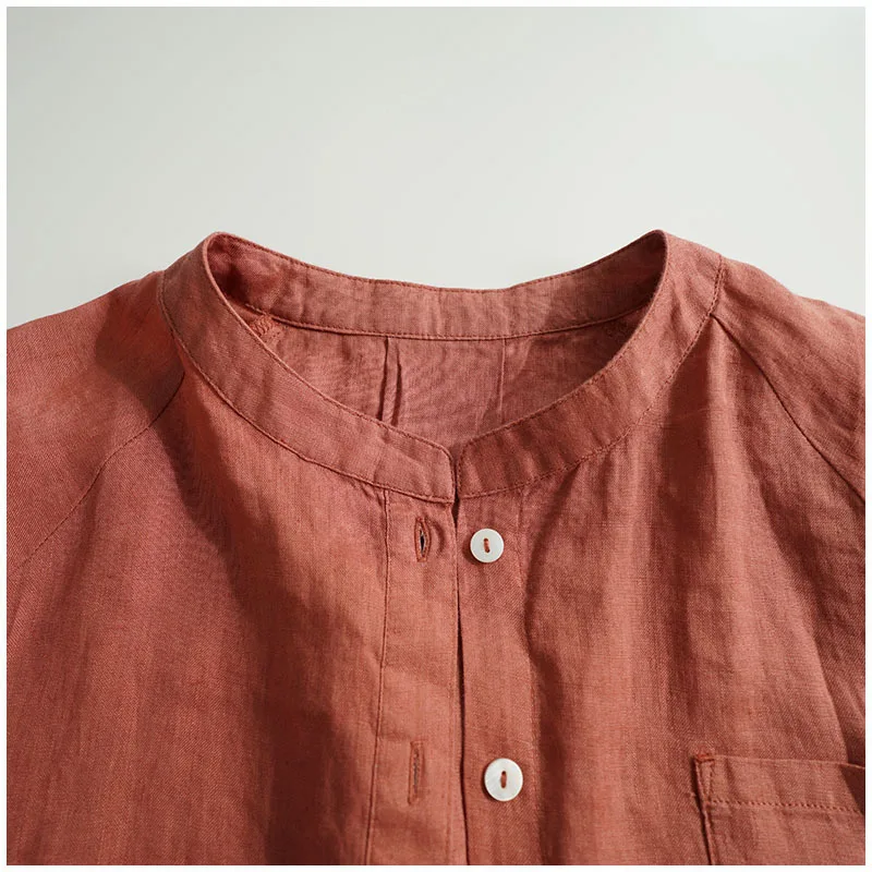 Linen Seven-Sleeve Collar Shirt Women's 2024 Spring and Summer New Korean Style Fashion Simple Loose Elegant Casual Open Lining